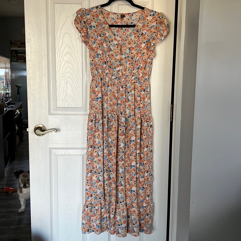 SHEIN floral print ruffle sleeve dress